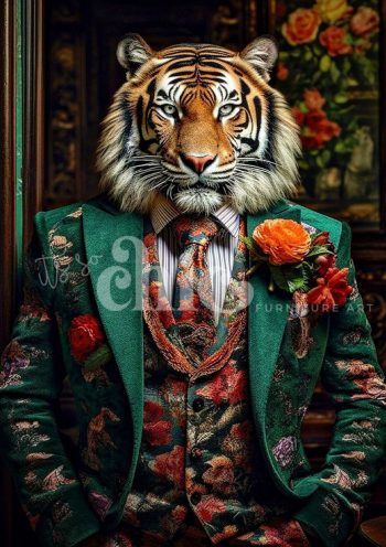 Decoupage Paper For Furniture A0/A1/A2/A3/A4 Mr Rosetiger tiger art, floral portrait, wildlife fashion, contemporary art, unique artwork