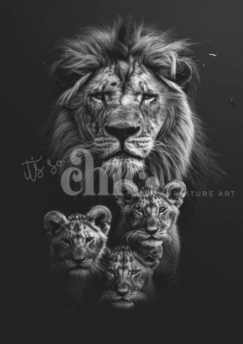 Decoupage Paper For Furniture A0/A1/A2/A3/A4 Leo & The Cubs lion portrait, wildlife photography, black and white art, animal family, majestic lion