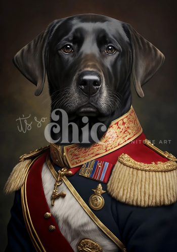 Decoupage Paper For Furniture A0/A1/A2/A3/A4 Major Midnight Barksworth dog portrait, whimsical art, military uniform, canine art, unique decor