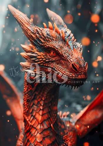 Decoupage Paper For Furniture A0/A1/A2/A3 Red Hot Dragon dragon artwork, fantasy creature, vibrant dragon, mythical art, detailed illustration