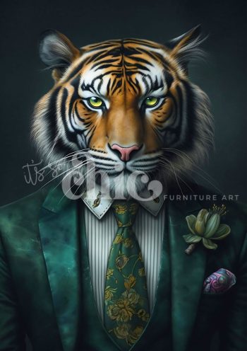 Decoupage Paper For Furniture A0/A1/A2/A3/A4 Handsome Harrison Hunter tiger illustration, whimsical art, fashion decor, unique artwork, animal portrait