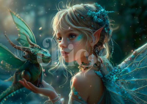 Decoupage Paper For Furniture A0/A1/A2/A3 Dragon Fairy fantasy art, elf illustration, dragon artwork, whimsical decor, magical creatures