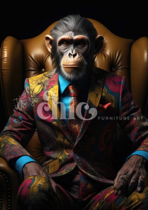 Decoupage Paper For Furniture A0/A1/A2/A3/A4 Sir Charles Chimpington monkey portrait, vibrant art, unique decor, stylish artwork, whimsical character