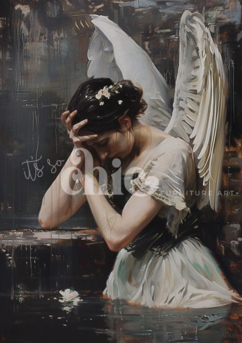 Decoupage Paper For Furniture A0/A1/A2/A3/A4 Wings of Solitude ethereal, wings, angelic, melancholic, contemplation, emotion, beauty, reflection, water, figure, expression, serenity, nature