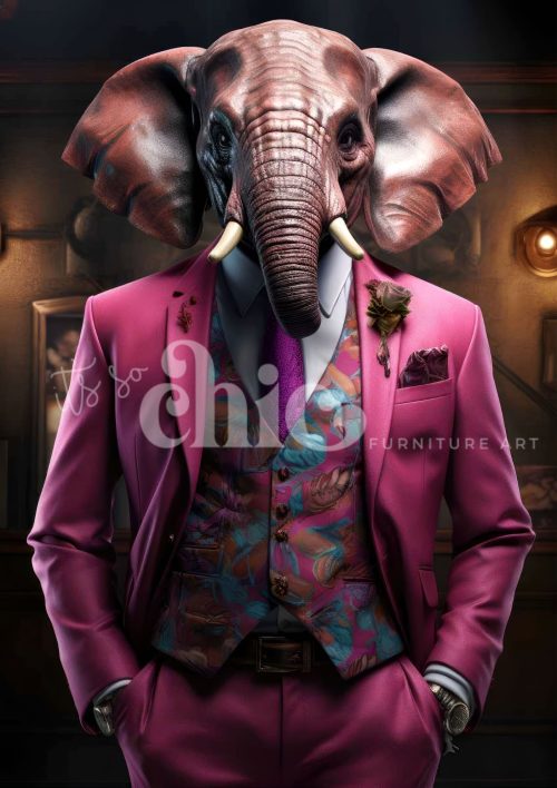 Decoupage Paper For Furniture A0/A1/A2/A3 Mr Tuskington surrealism, elephant art, fashion illustration, vibrant artwork, unique decor