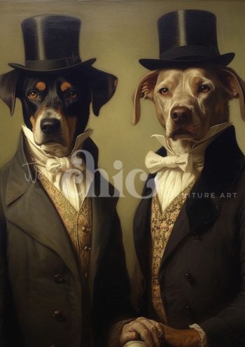 Decoupage Paper For Furniture A0/A1/A2/A3/A4 The High Society Hounds dog portrait, whimsical art, formal dogs, canine elegance, pet artwork