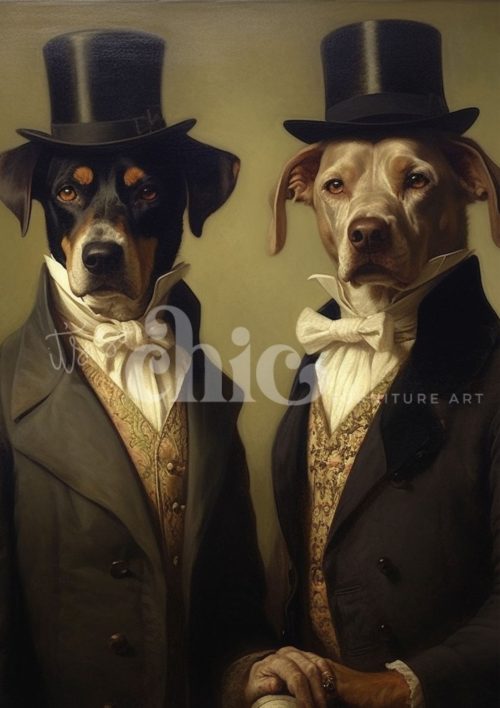 Decoupage Paper For Furniture A0/A1/A2/A3 The High Society Hounds dog portrait, whimsical art, formal dogs, canine elegance, pet artwork