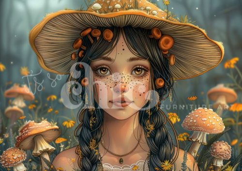 Decoupage Paper For Furniture A0/A1/A2/A3 Shroomie Belle whimsical portrait, nature illustration, forest art, mushroom girl, fantasy artwork