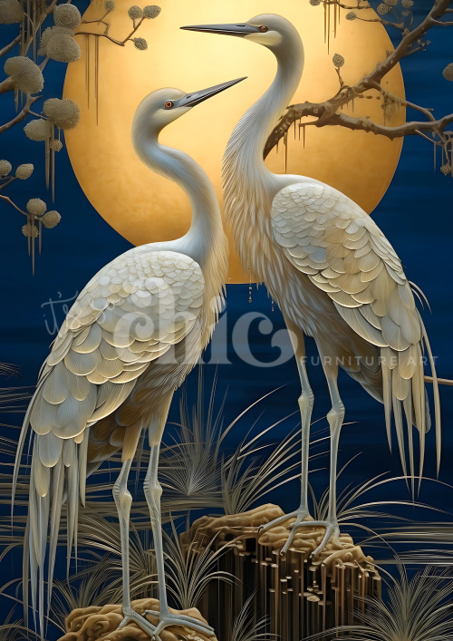 A0/A1/A2/A3 Golden Cranes Decoupage Paper For Furniture Poster Quality