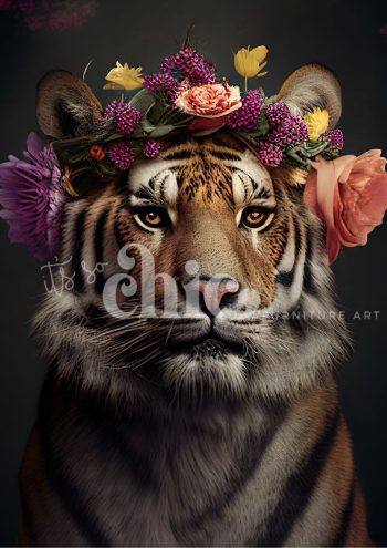 Decoupage Paper for Furniture A0/A1/A2/A3 Floral Tiger tiger art print, floral crown tiger, majestic tiger artwork, wild animal art, floral tiger illustration, vibrant tiger portrait, animal art decor, unique tiger painting, botanical tiger design, contemporary wildlife art