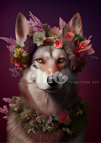 Decoupage Paper or Furniture A0/A1/A2/A3 Floral Wolf wolf art print, floral wolf illustration, colourful animal artwork, decorative wolf painting, creative floral art, wolf with flowers, vibrant animal decor, unique wolf art piece, modern floral animal art, whimsical wolf portrait