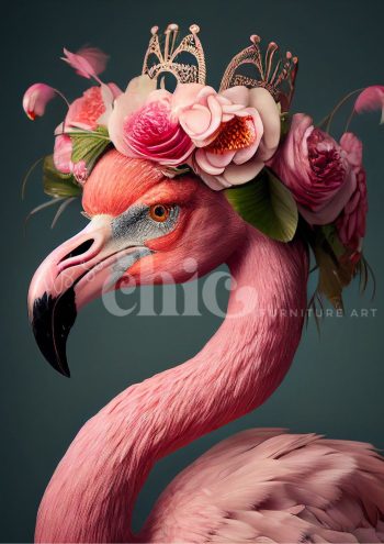 Decoupage Paper for Furniture A0/A1/A2/A3 Floral Flamingo flamingo art print, floral headpiece artwork, colourful flamingo illustration, elegant flamingo decor, whimsical floral art, pink flamingo painting, artistic flamingo portrait, vibrant floral crown art, modern , unique bird art piece