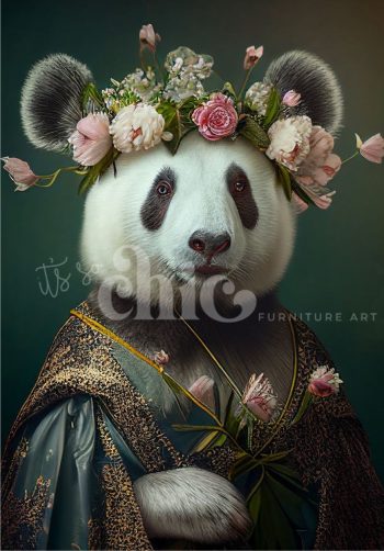 Decoupage Paper for Furniture A0/A1/A2/A3 Floral Panda panda portrait art, floral panda artwork, regal panda painting, artistic panda with flowers, panda in floral crown, whimsical panda art, panda flower arrangement, unique panda art piece, floral themed animal portrait, panda art for home decor