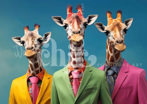 Decoupage Paper For Furniture A0/A1/A2/A3/A4 Here Come The Boys giraffes, whimsical art, colourful illustration, surreal fashion, unique animal art