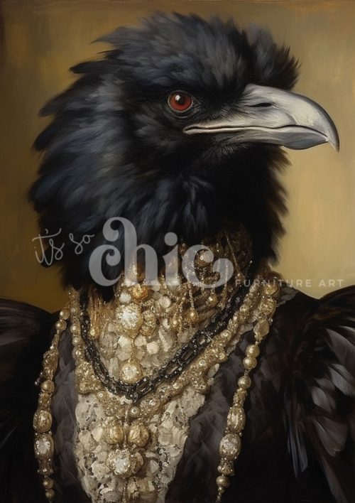 Decoupage Paper For Furniture A0/A1/A2/A3 Raven Royale avian art, bird portrait, wildlife painting, elegant artwork, black bird, detailed feathers
