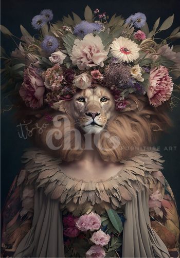 Decoupage Paper for Furniture A0/A1/A2/A3 Floral Lion-ess floral surreal art, lion floral portrait, elegant flower art, artistic lion imagery, surreal floral lion, whimsical floral artwork, lion and flowers art, botanical lion illustration, unique floral art piece, modern surrealism flowers