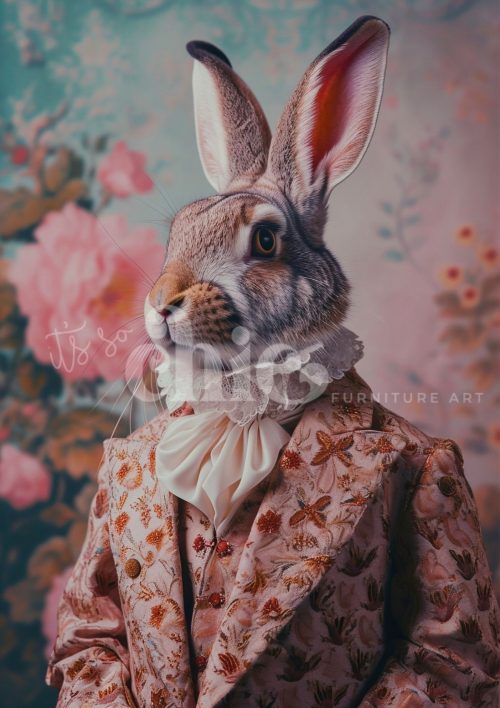 Decoupage Paper For Furniture A0/A1/A2/A3 Sir Whiskerwick whimsical rabbit, vintage portrait, anthropomorphic art, decorative illustration, charming decor