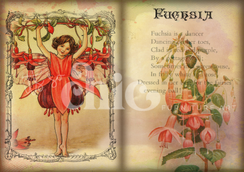 A0/A1/A2/A3 Flower Fairy Fuchsia Decoupage Paper For Furniture