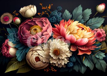 Decoupage Paper for Furniture A0/A1/A2/A3 Moody Floral Bouquet vibrant floral arrangement, colourful flower art, peony artwork, artistic flower petals, botanical wall decor, modern floral design, paper flower art, vibrant flower illustration, floral art print, contemporary flower arrangement