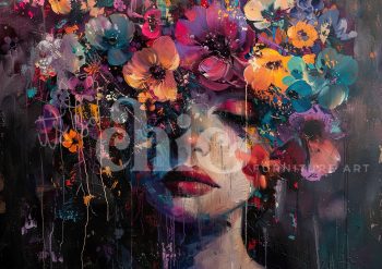 Decoupage Paper for Furniture A0/A1/A2/A3 Floral Beauty vibrant floral portrait art, colourful dreamy artwork, artistic flower face painting, modern floral portrait, abstract floral art piece, expressive flower woman painting, contemporary vibrant portrait, bold floral art design, unique flower head portrait, emotional floral expressionism