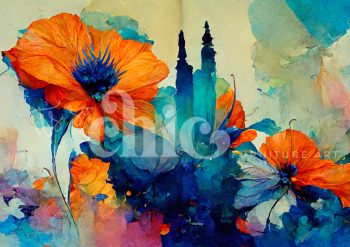 Decoupage Paper For Furniture A0/A1/A2/A3 Abstract Poppy abstract floral, vibrant poppy artwork, blue orange decor, modern painting, botanical art