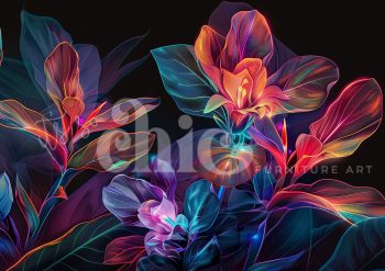 Decoupage Paper for Furniture A0/A1/A2/A3 Tropical Neon abstract floral art, vibrant digital flowers, colourful surreal artwork, modern floral design, digital botanical illustration, contemporary abstract flowers, vivid floral patterns, neon flower art, artistic floral prints, vibrant nature-inspired art