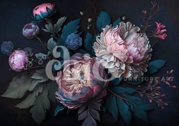 Decoupage Paper for Furniture A0/A1/A2/A3 Moody Pinks & Blues vibrant floral art, elegant botanical artwork, peony bouquet painting, artistic flower illustration, modern floral decor, botanical wall art, colourful flower arrangement, contemporary floral design, peony art print, floral still life artwork