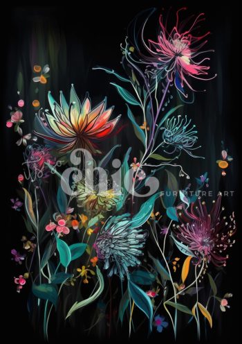 Decoupage Paper For Furniture A0/A1/A2/A3 Gleaming in the Dark abstract floral art, vibrant botanical prints, colourful flower illustrations, modern floral artwork, artistic flower designs, contemporary botanical art, vibrant abstract flowers, unique floral wall art, colourful nature-inspired art, floral art for home decor