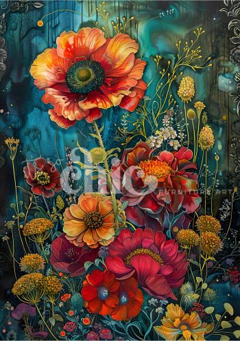 Decoupage Paper For Furniture A0/A1/A2/A3 The Hedgerow floral art prints, vibrant botanical artwork, colourful flower paintings, decorative floral illustrations, artistic flower wall art, modern floral decor, unique botanical art, contemporary flower art, bright floral canvas, hand-painted flower art