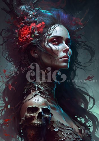 Decoupage Paper for Furniture A0/A1/A2/A3 Gothic Beauty fantasy art, gothic skull artwork, mystical dark portrait, haunting female figure, skull and roses art, gothic fantasy illustration, dark mystical art, ethereal skull imagery, gothic woman with skull, fantasy gothic painting
