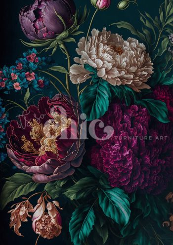 Decoupage Paper for Furniture A0/A1/A2/A3 Moody Peony botanical art peonies, vibrant floral painting, decorative peony artwork, lush flower illustrations, contemporary floral art, peony wall decor, botanical print peonies, vibrant botanical illustrations, floral art for home, peony art print