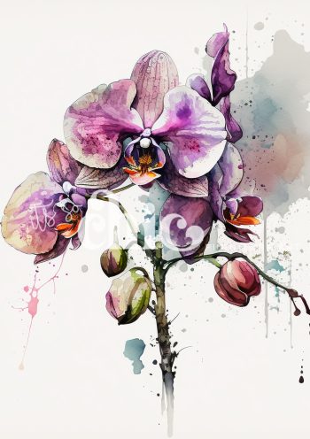 Decoupage Paper For Furniture A0/A1/A2/A3 Purple Orchid orchid artwork, watercolour painting, floral decor, botanical illustration, vibrant art