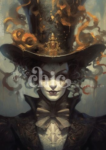 Decoupage Paper for Furniture A0/A1/A2/A3 Steampunk Devil surreal gothic portrait, whimsical steampunk art, mysterious character illustration, dark fantasy portrait, Victorian steampunk artwork, gothic fantasy art, surrealist character design, whimsical dark art, steampunk portrait painting