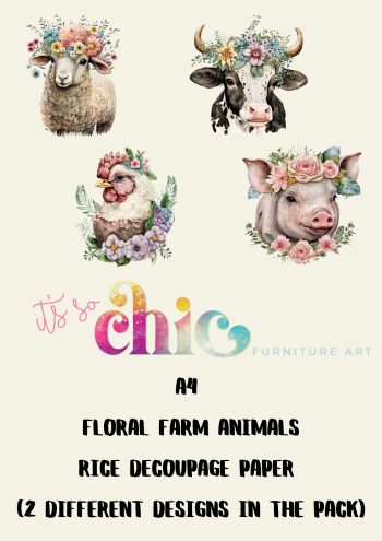 A4 Floral Farm Animals Rice Decoupage Paper (2 different sheets included in the pack)
