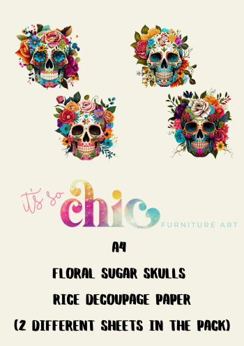 A4 Floral Sugar Skulls Rice Decoupage Paper (2 different sheets included in the pack)