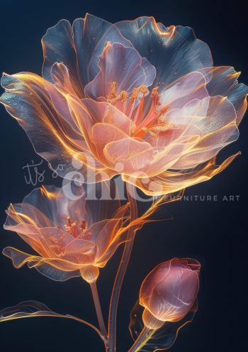 Decoupage Paper for Furniture A0/A1/A2/A3 Ghost Peony abstract floral art, luminous flower painting, ethereal floral artwork, glowing flower illustration, delicate abstract flowers, vibrant floral decor, modern floral art print, contemporary flower design, luminous botanical art, abstract flower wall art
