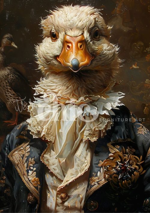 Decoupage Paper For Furniture A0/A1/A2/A3 Ducksworth the Dashing anthropomorphic art, duck portrait, whimsical artwork, baroque style, unique animal art
