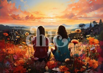 Decoupage Paper For Furniture A0/A1/A2/A3 Sunset Serenity sunset artwork, friendship, vibrant landscape, floral art, nature scene
