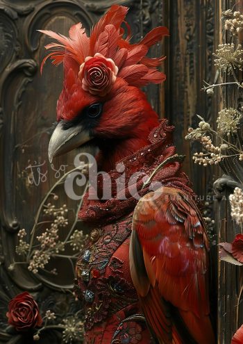 Decoupage Paper For Furniture A0/A1/A2/A3/A4 Regal Red Cardinal cardinal, bird art, fashion illustration, red decor, whimsical artwork anthropomorphic