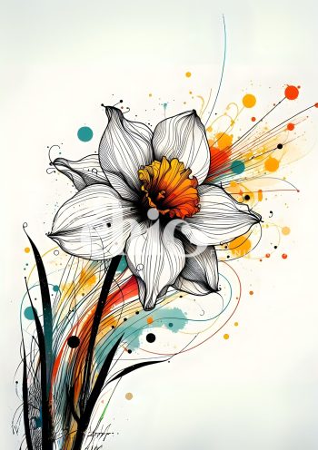 Decoupage Paper For Furniture A0/A1/A2/A3 Daffodil Dance daffodil illustration, vibrant floral art, modern decor, digital artwork, abstract flower design