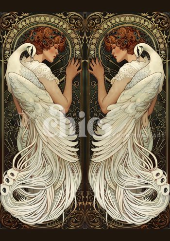 Decoupage Paper For Furniture A0/A1/A2/A3/A4 Nouveau Dreams elegance, white peacock, Art Nouveau, intricate design, feminine beauty