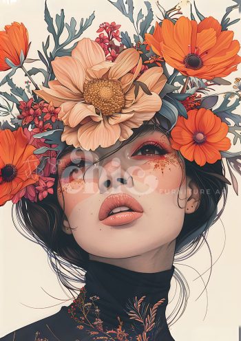 Decoupage Paper For Furniture A0/A1/A2/A3 Petals and Portraits floral portrait, vibrant illustration, modern art, nature-inspired, feminine artwork