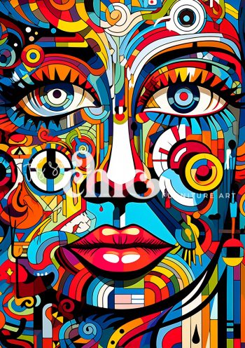 Decoupage Paper For Furniture A0/A1/A2/A3 Vibrant Visage vibrant artwork, geometric face, modern expressionism, bold colours, unique design
