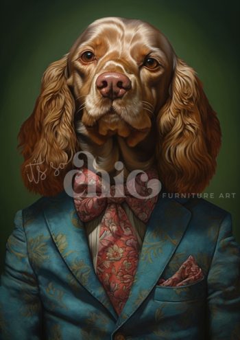 Decoupage Paper For Furniture A0/A1/A2/A3/A4 Mr Biscuit Snifferton anthropomorphic dog portrait, whimsical art, elegant decor, canine illustration, unique pet art