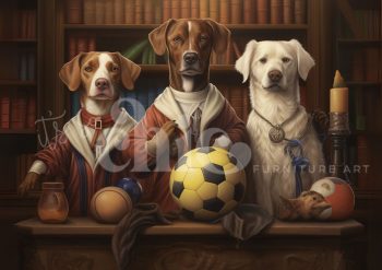 Decoupage Paper For Furniture A0/A1/A2/A3/A4 Canine Scholars whimsical dog art, playful pet illustration, unique decor, canine portrait, library art
