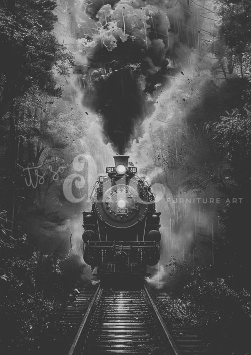 Decoupage Paper For Furniture A0/A1/A2/A3/A4 Timeless Tracks steam train, black and white, vintage, forest, nostalgia, railway, adventure