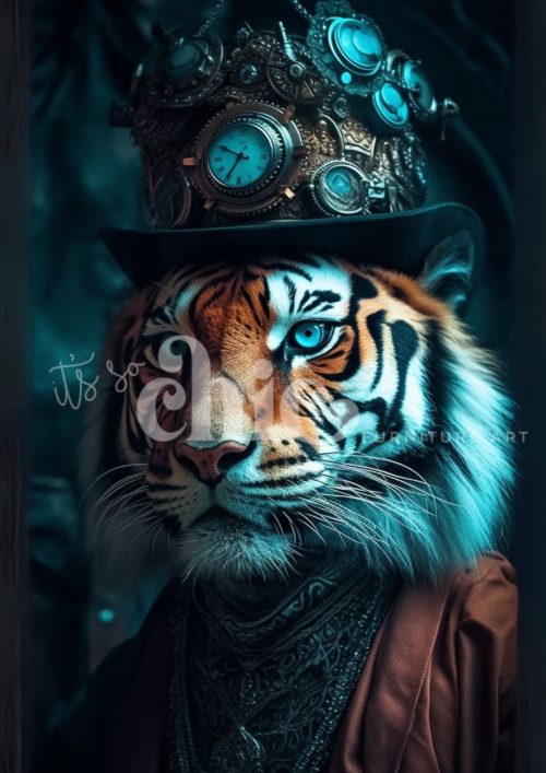 Decoupage Paper For Furniture A0/A1/A2/A3 Captain Clockstripe steampunk, tiger, whimsical, fantasy, unique art