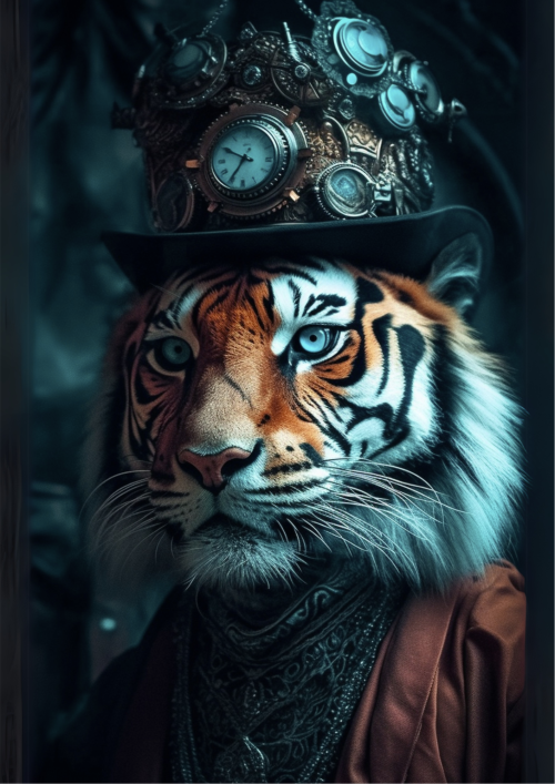 Decoupage Paper For Furniture A0/A1/A2/A3 Captain Clockstripe steampunk, tiger, whimsical, fantasy, unique art
