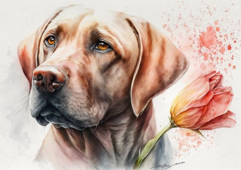 Decoupage Paper For Furniture A0/A1/A2/A3/A4 Floral Companion dog portrait, colourful art, pet illustration, home decor
