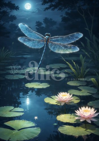 Dragonfly Dance - Dragonfly and Waterlilies Deluxe Decoupage Paper moonlit art, dragonfly print, waterlilies decor, nature artwork, serene prints